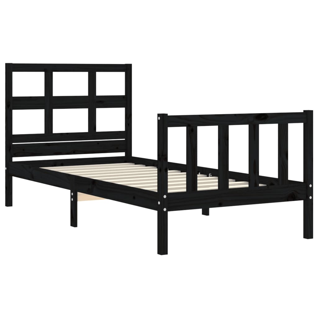 Bed Frame without Mattress Black Small Single Solid Wood Pine