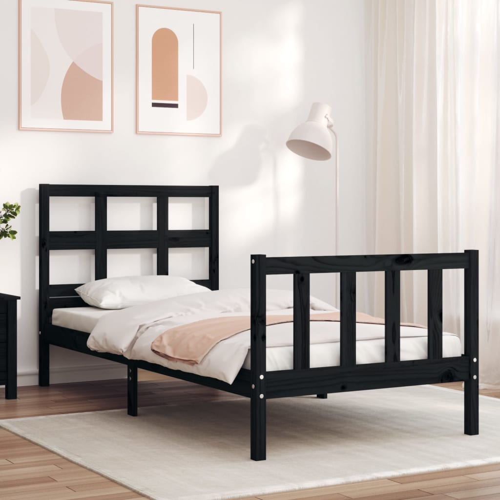 Bed Frame without Mattress Black Small Single Solid Wood Pine