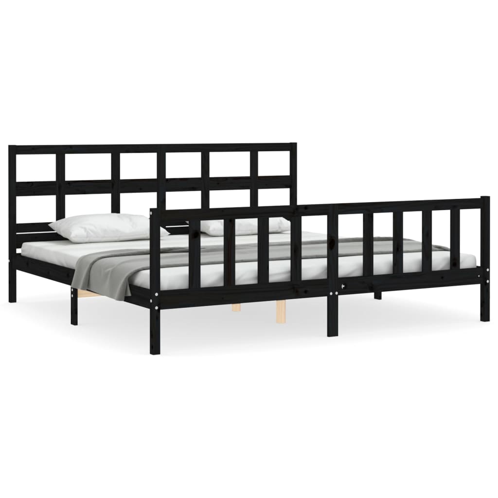 Bed Frame without Mattress Black 200x200 cm Solid Wood Pine