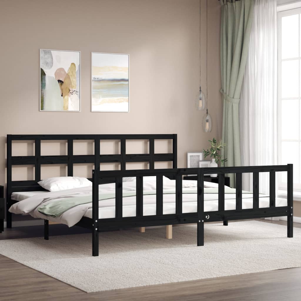 Bed Frame without Mattress Black 200x200 cm Solid Wood Pine