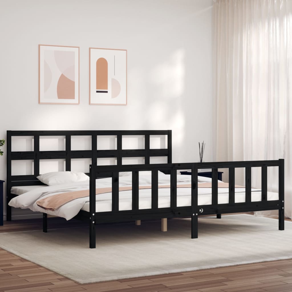 Bed Frame without Mattress Black 200x200 cm Solid Wood Pine