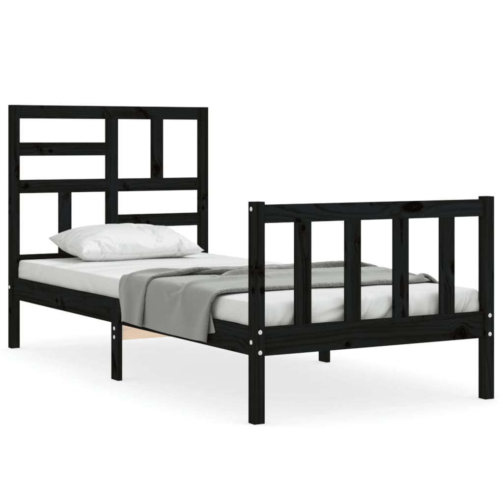 Bed Frame without Mattress Black Small Single Solid Wood Pine