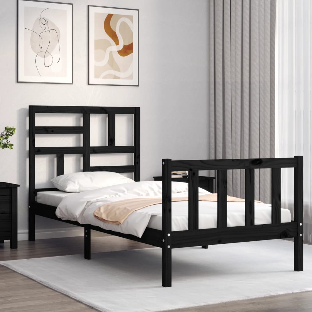 Bed Frame without Mattress Black Small Single Solid Wood Pine