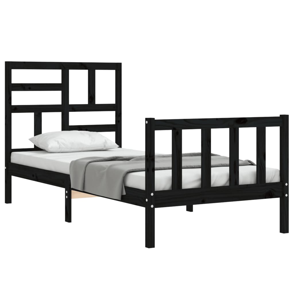 Bed Frame without Mattress Black Small Single Solid Wood Pine