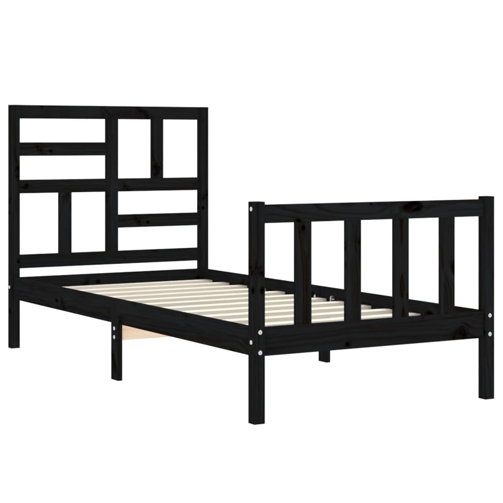 Bed Frame without Mattress Black Small Single Solid Wood Pine