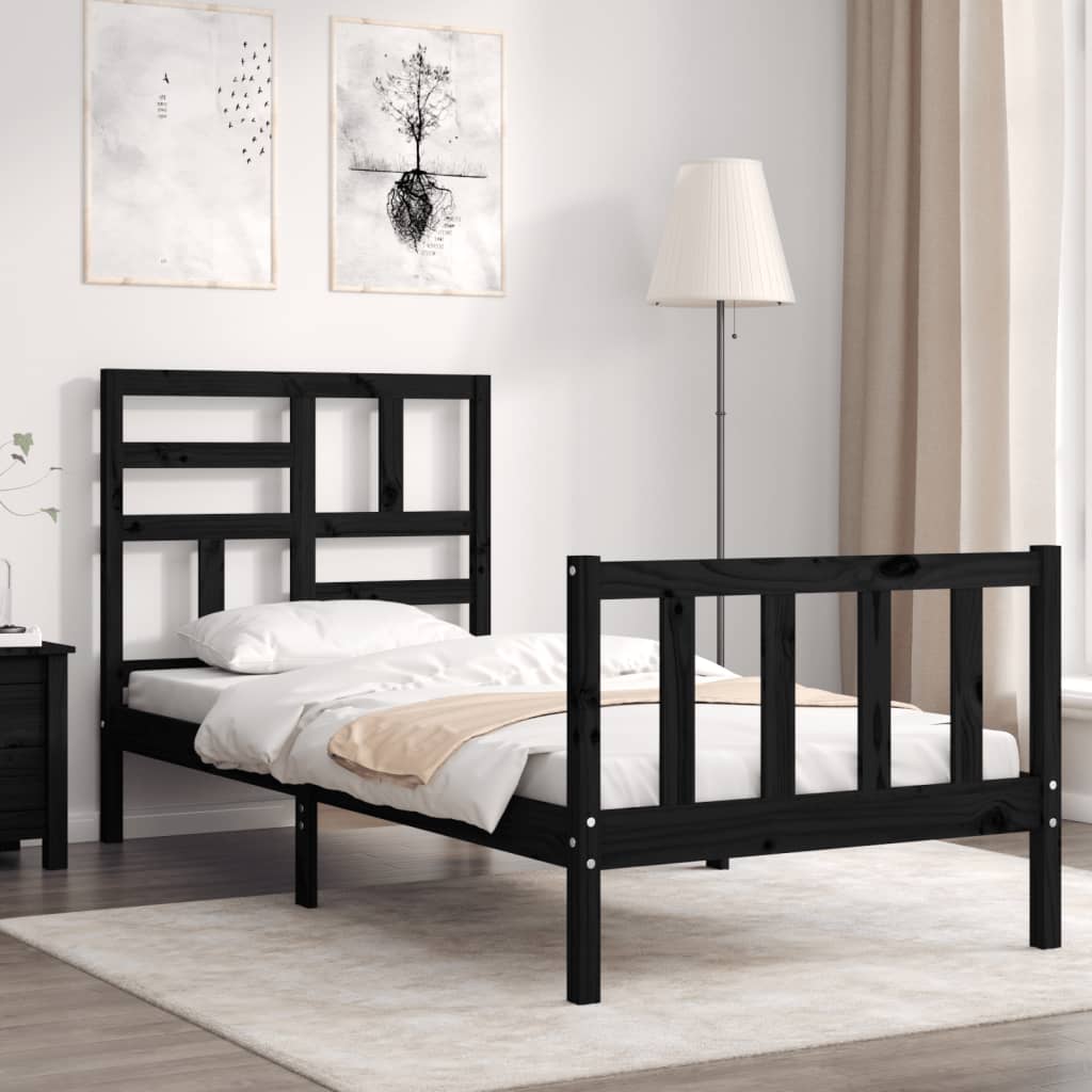Bed Frame without Mattress Black Small Single Solid Wood Pine