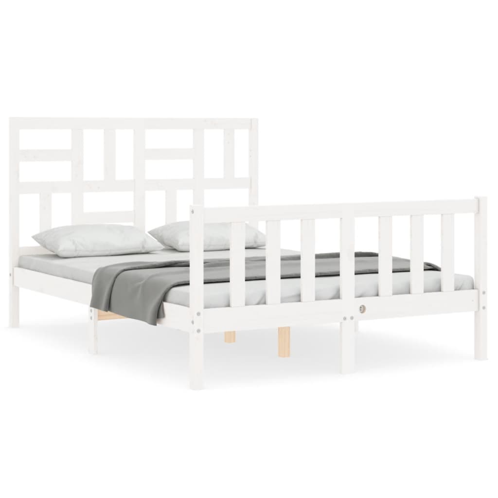 Bed Frame without Mattress White Double Solid Wood Pine
