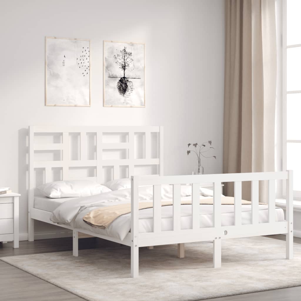 Bed Frame without Mattress White Double Solid Wood Pine