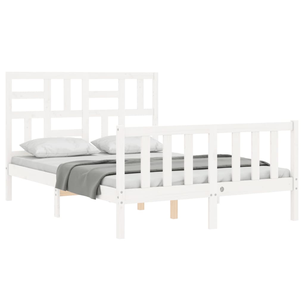 Bed Frame without Mattress White Double Solid Wood Pine