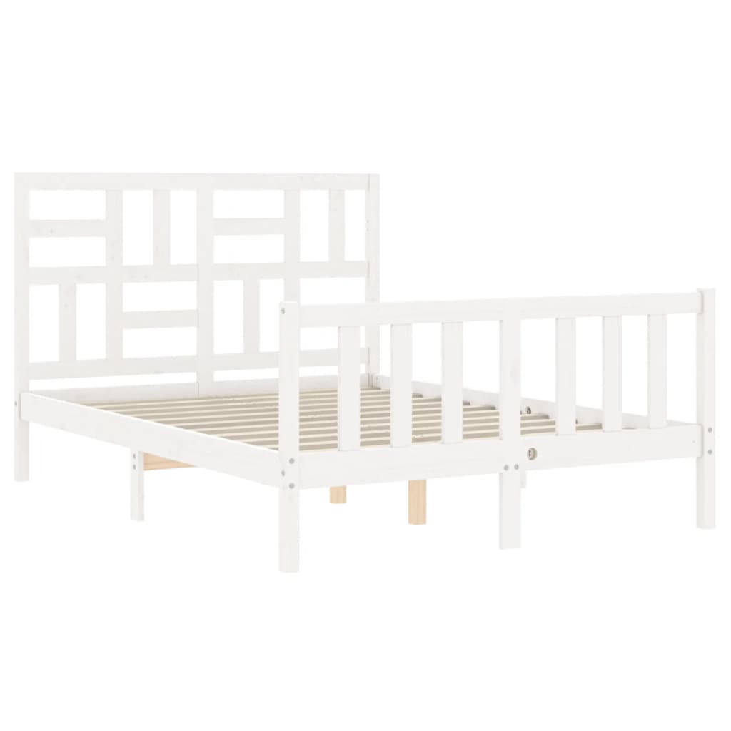Bed Frame without Mattress White Double Solid Wood Pine