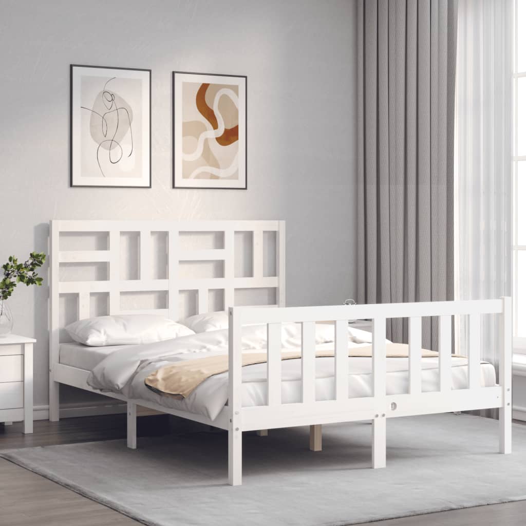 Bed Frame without Mattress White Double Solid Wood Pine
