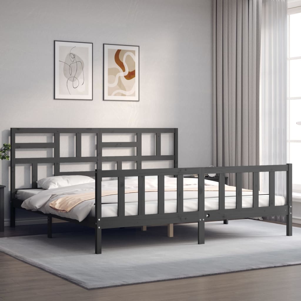 Bed Frame without Mattress Grey 200x200 cm Solid Wood Pine
