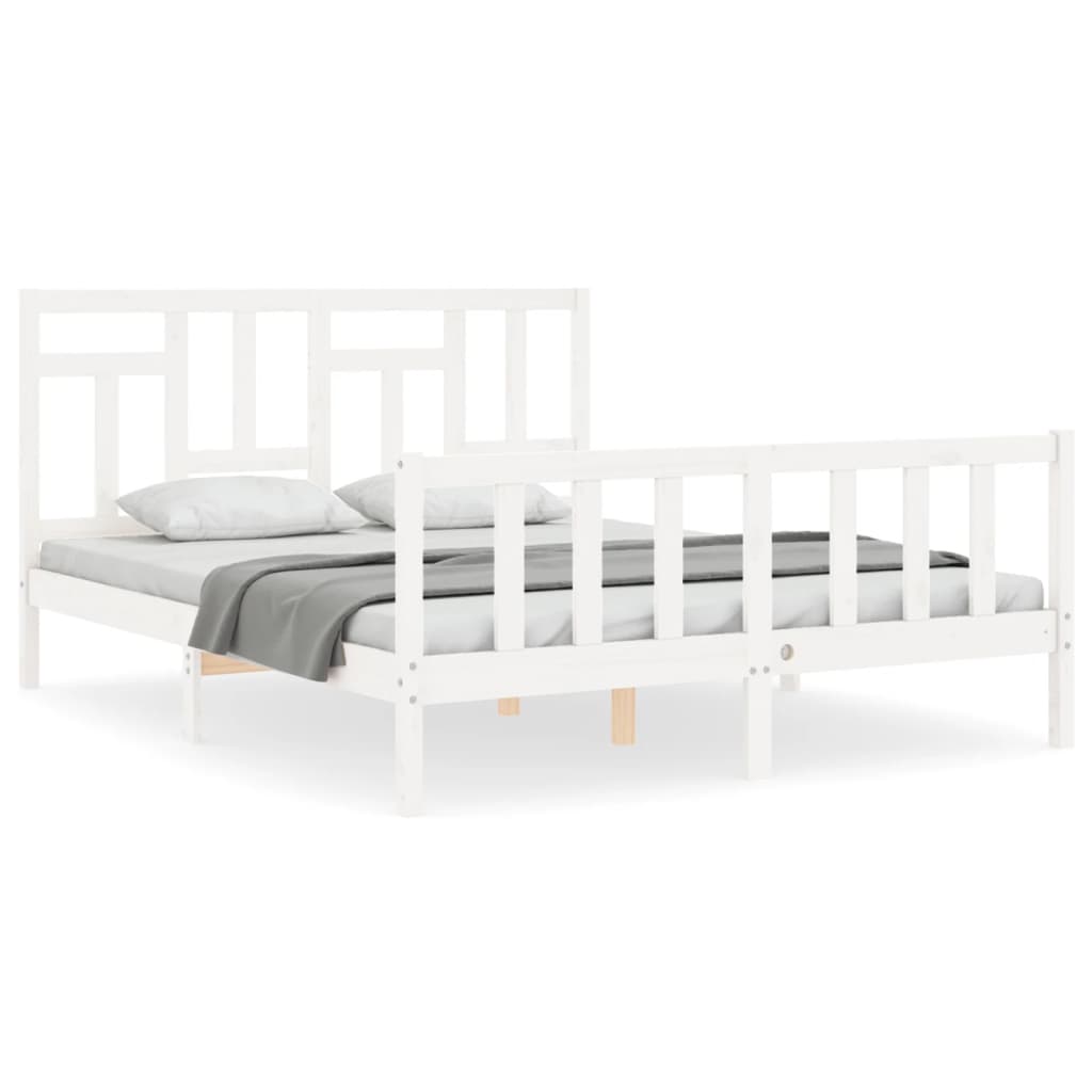 Bed Frame without Mattress White King Size Solid Wood Pine