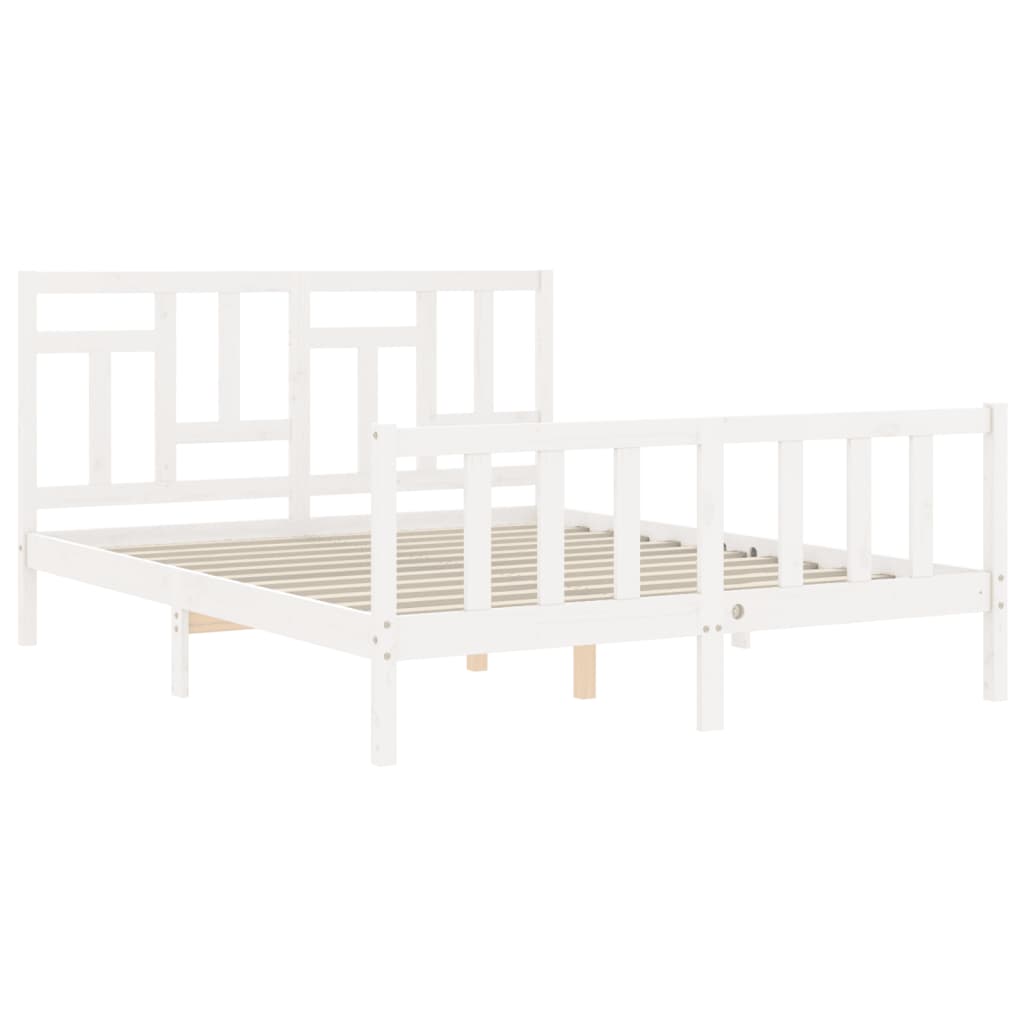 Bed Frame without Mattress White King Size Solid Wood Pine