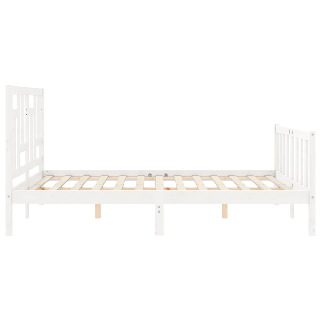 Bed Frame without Mattress White King Size Solid Wood Pine