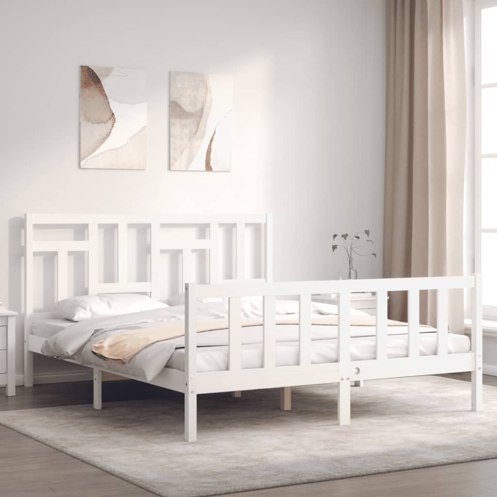 Bed Frame without Mattress White King Size Solid Wood Pine