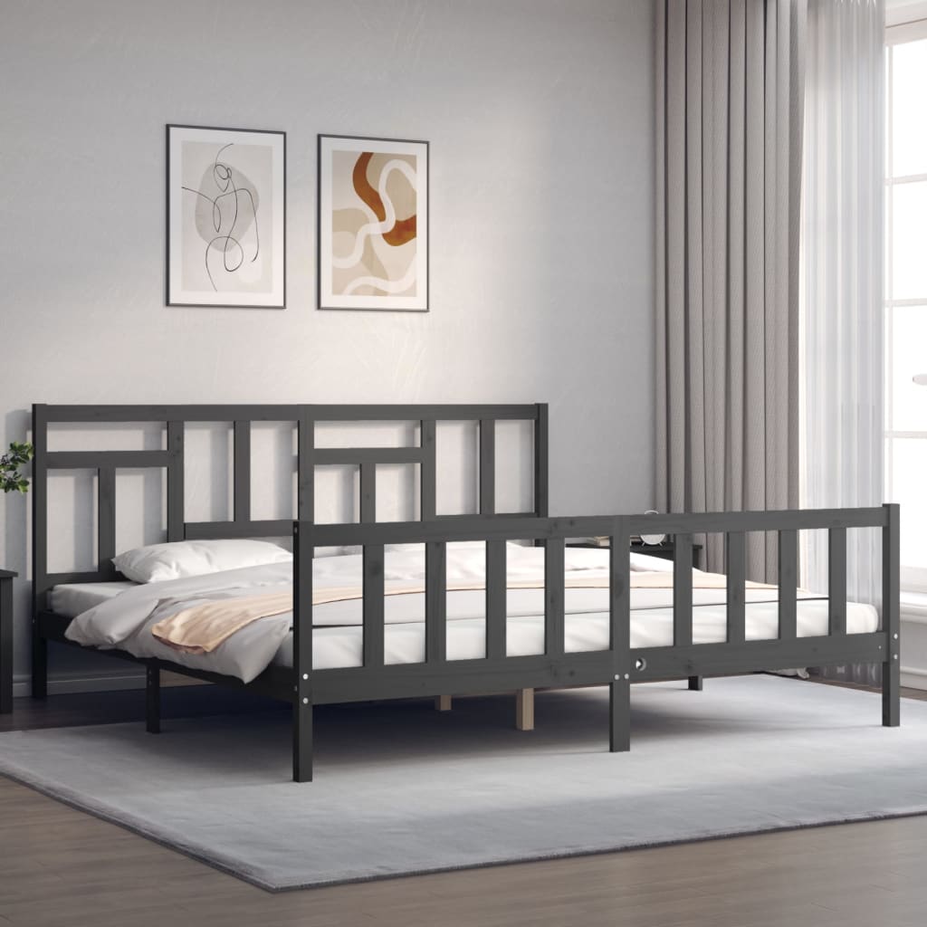 Bed Frame without Mattress Grey 200x200 cm Solid Wood Pine