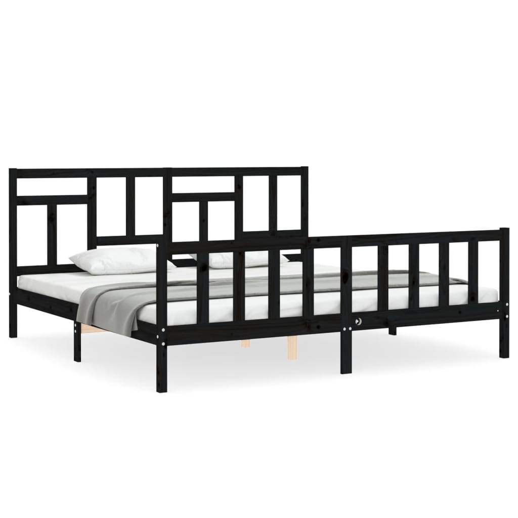 Bed Frame without Mattress Black 200x200 cm Solid Wood Pine