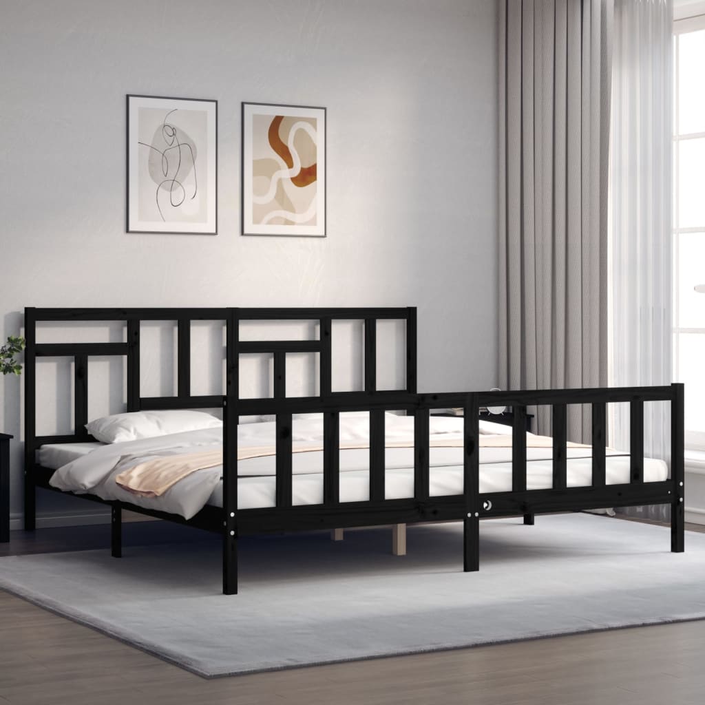 Bed Frame without Mattress Black 200x200 cm Solid Wood Pine