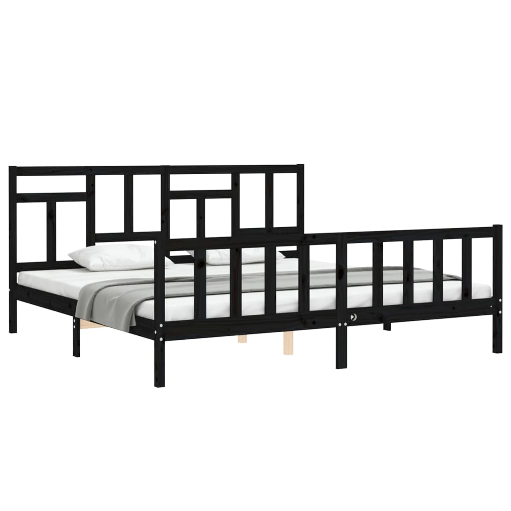 Bed Frame without Mattress Black 200x200 cm Solid Wood Pine