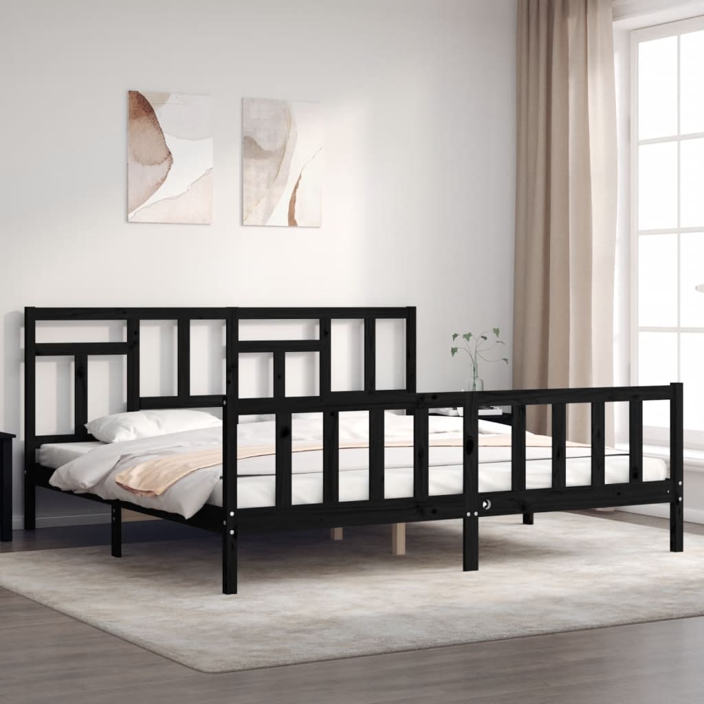 Bed Frame without Mattress Black 200x200 cm Solid Wood Pine