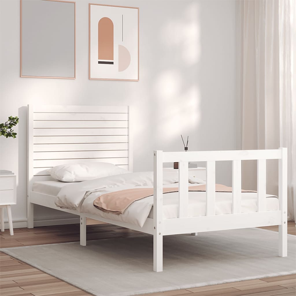 Bed Frame without Mattress White Small Single Solid Wood Pine