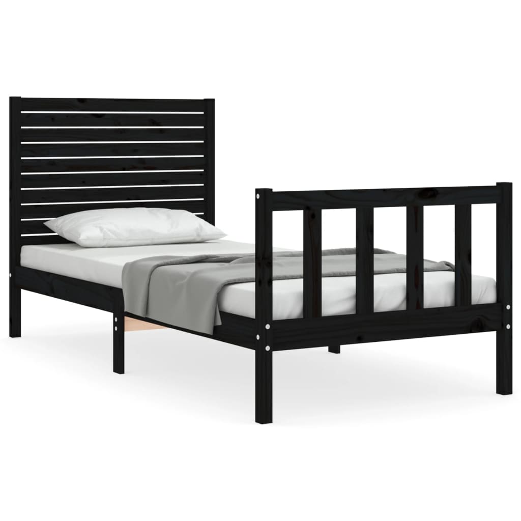 Bed Frame without Mattress Black Small Single Solid Wood Pine
