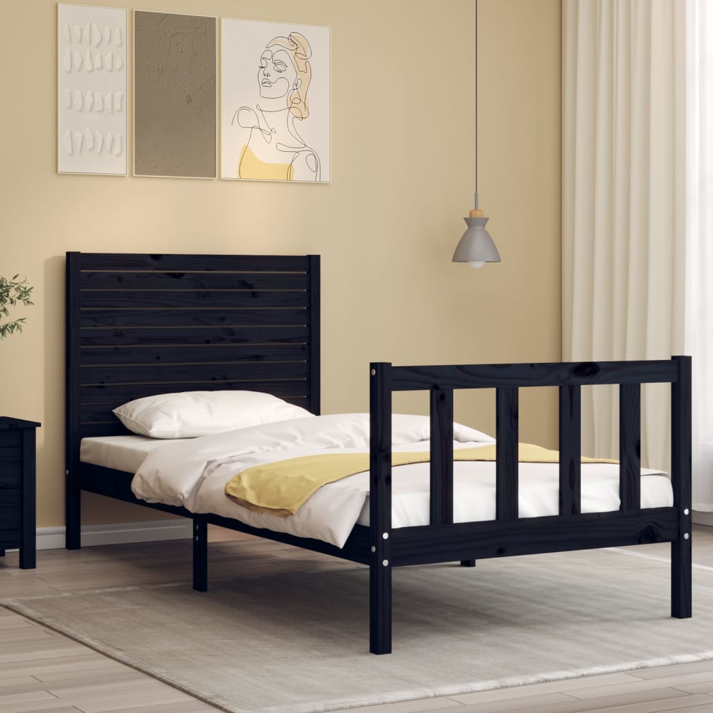 Bed Frame without Mattress Black Small Single Solid Wood Pine