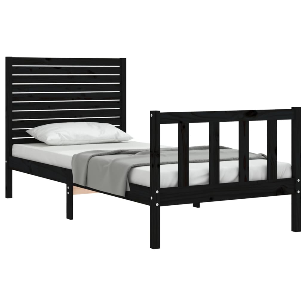Bed Frame without Mattress Black Small Single Solid Wood Pine