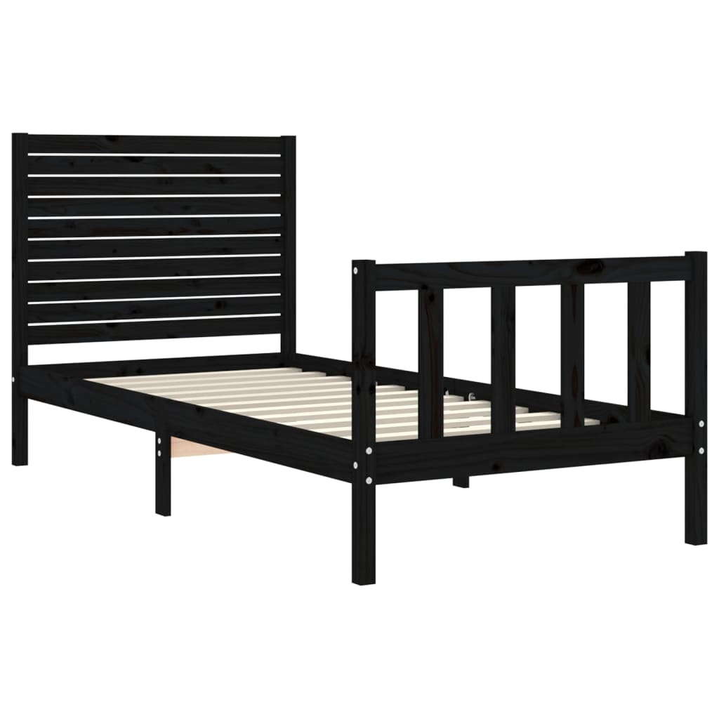 Bed Frame without Mattress Black Small Single Solid Wood Pine