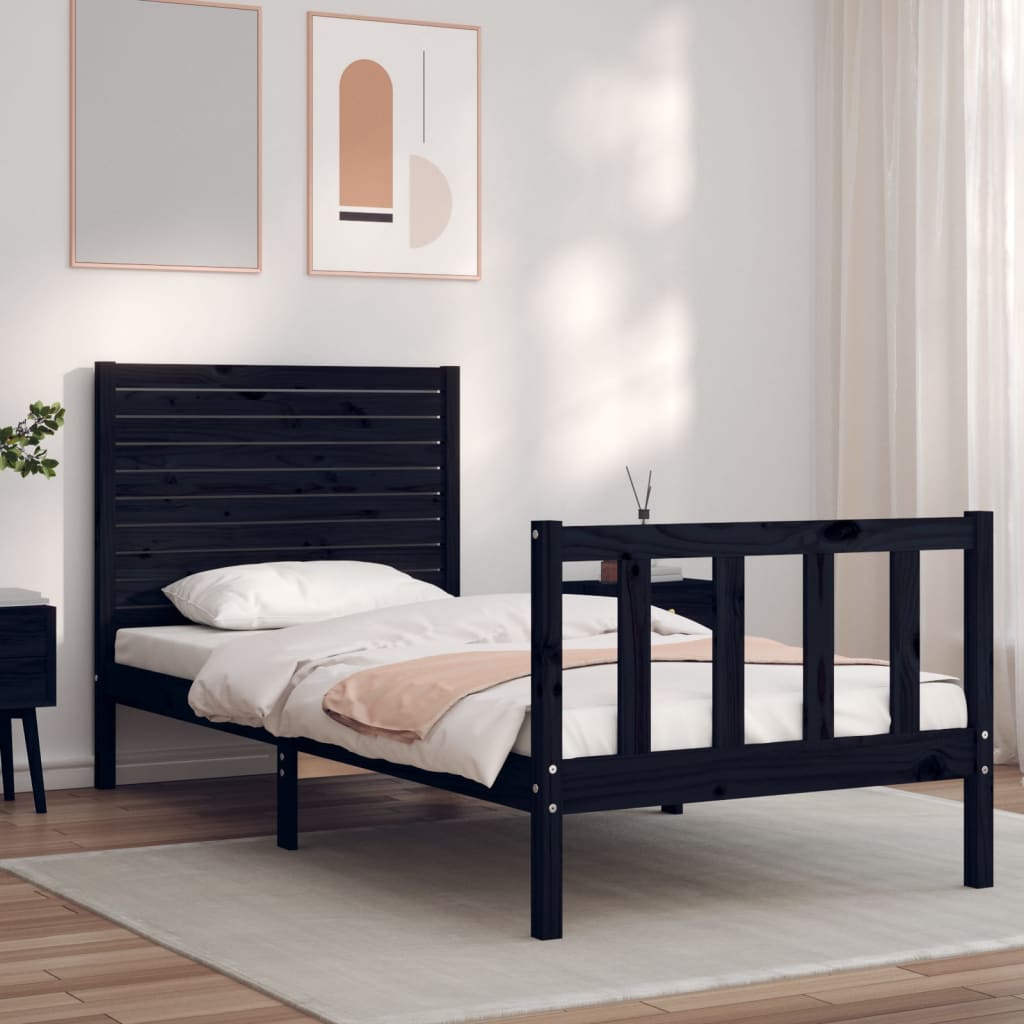 Bed Frame without Mattress Black Small Single Solid Wood Pine