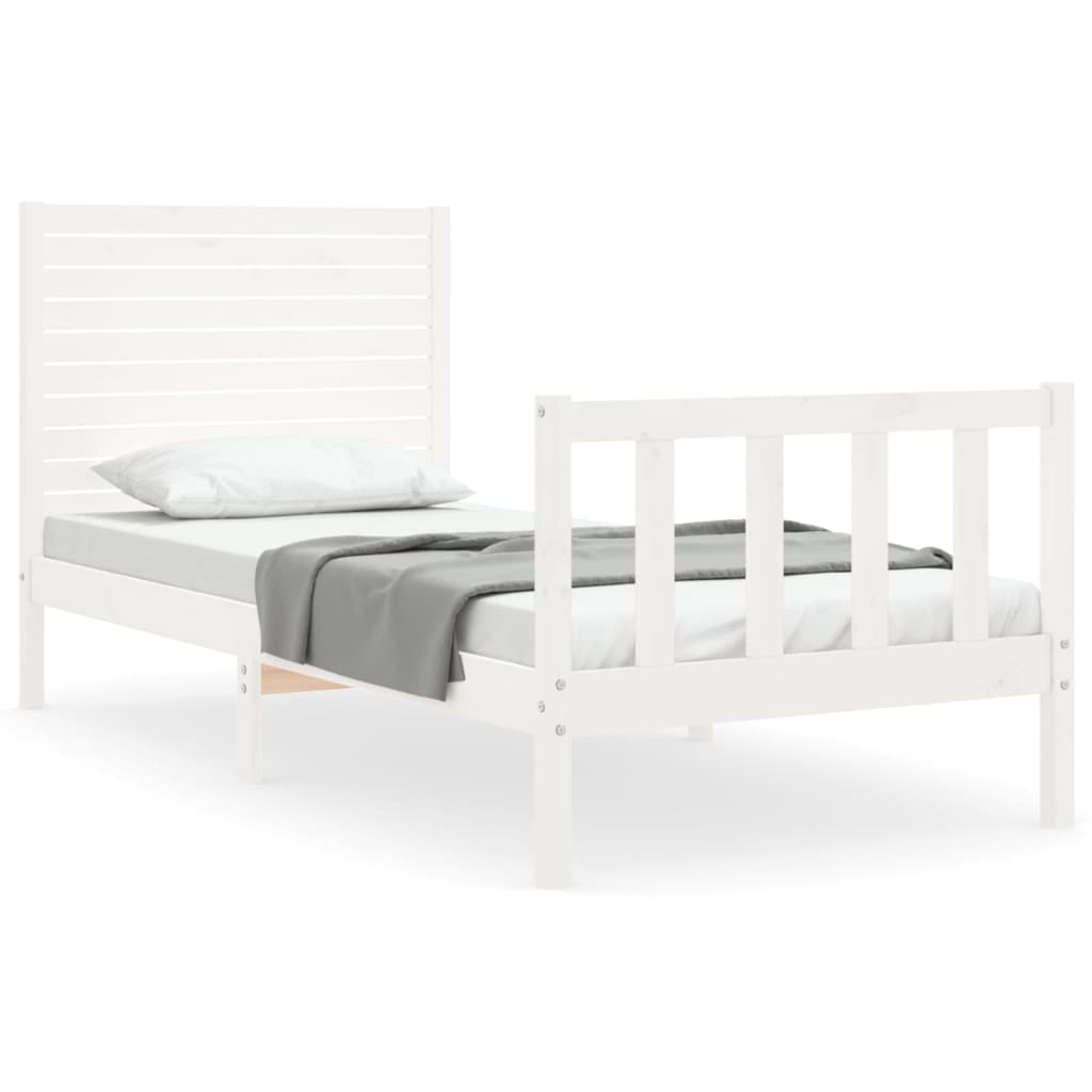 Bed Frame without Mattress White Single Solid Wood Pine
