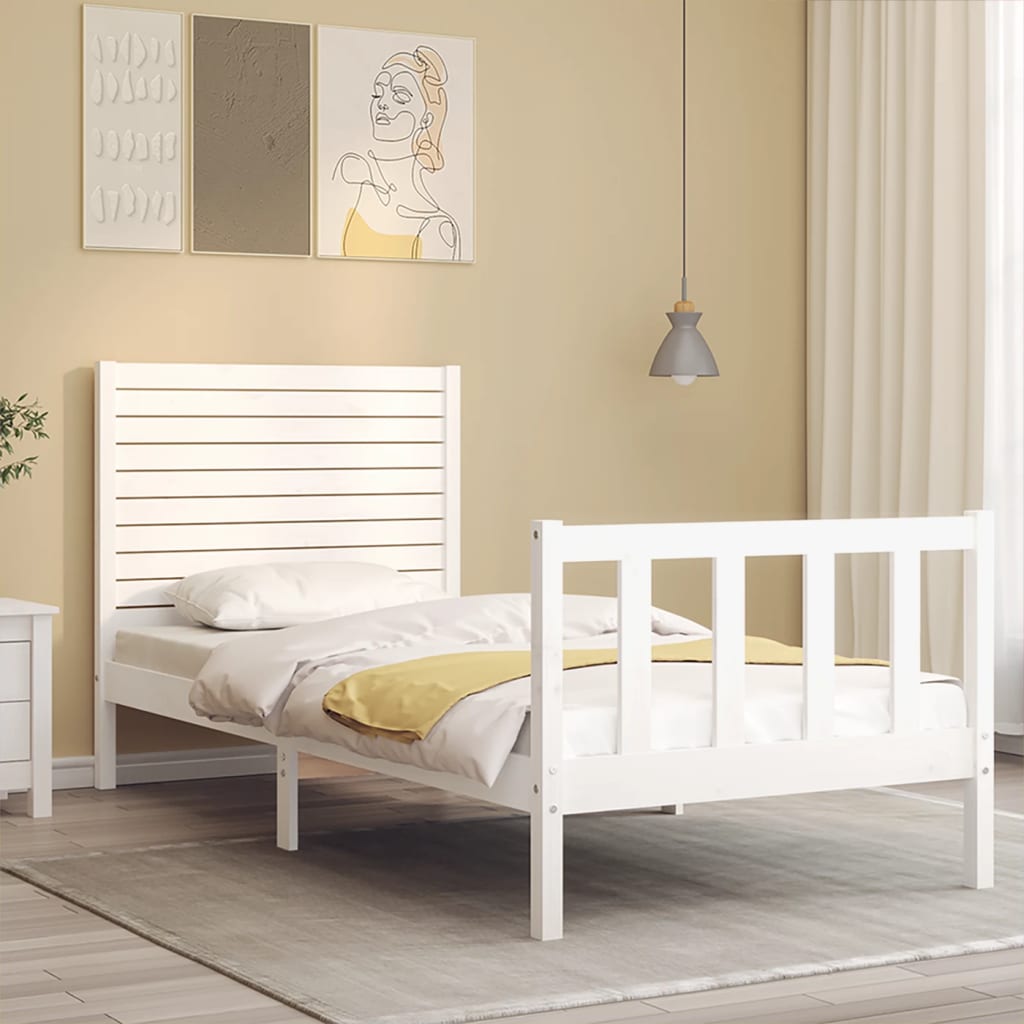 Bed Frame without Mattress White Single Solid Wood Pine