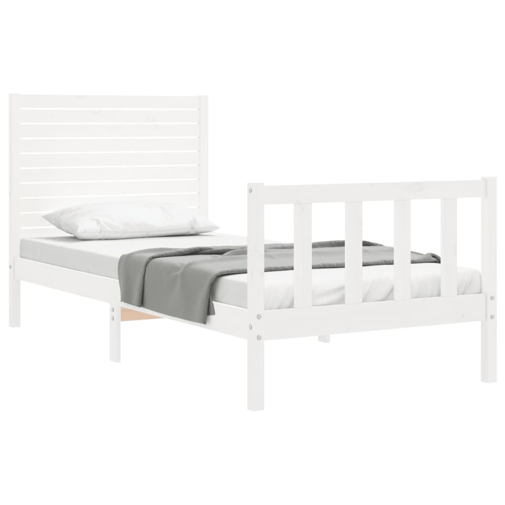 Bed Frame without Mattress White Single Solid Wood Pine