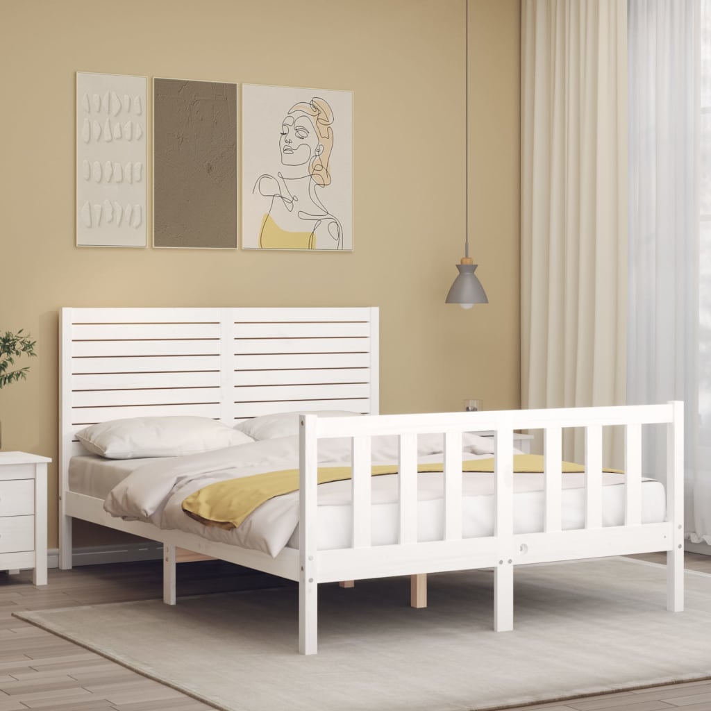Bed Frame without Mattress White Small Double Solid Wood Pine