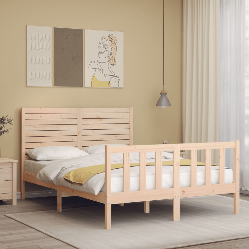 Bed Frame without Mattress Double Solid Wood Pine