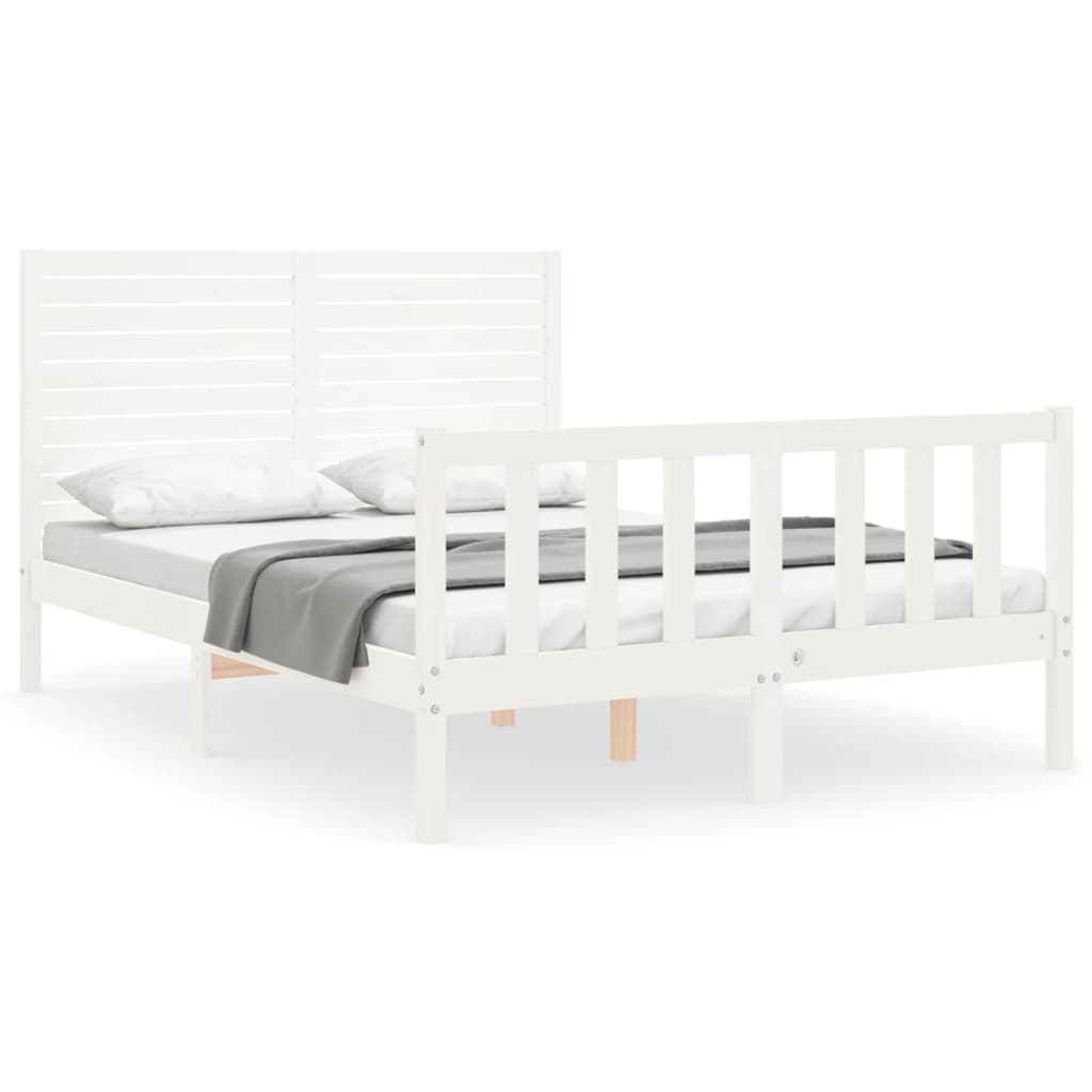 Bed Frame without Mattress White Double Solid Wood Pine