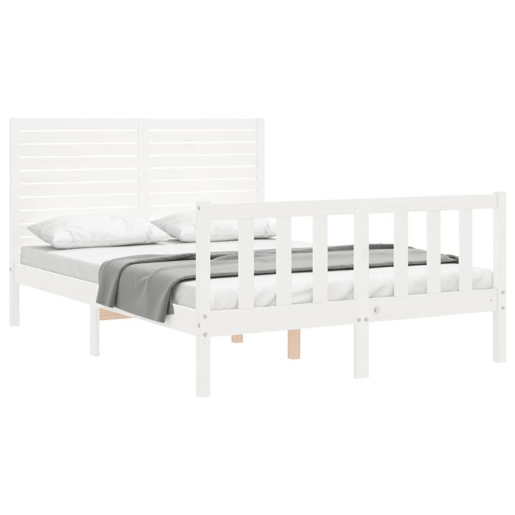 Bed Frame without Mattress White Double Solid Wood Pine