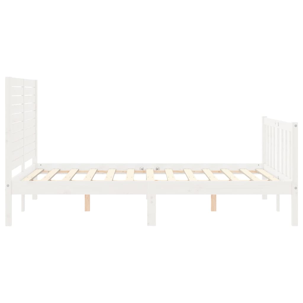 Bed Frame without Mattress White Double Solid Wood Pine