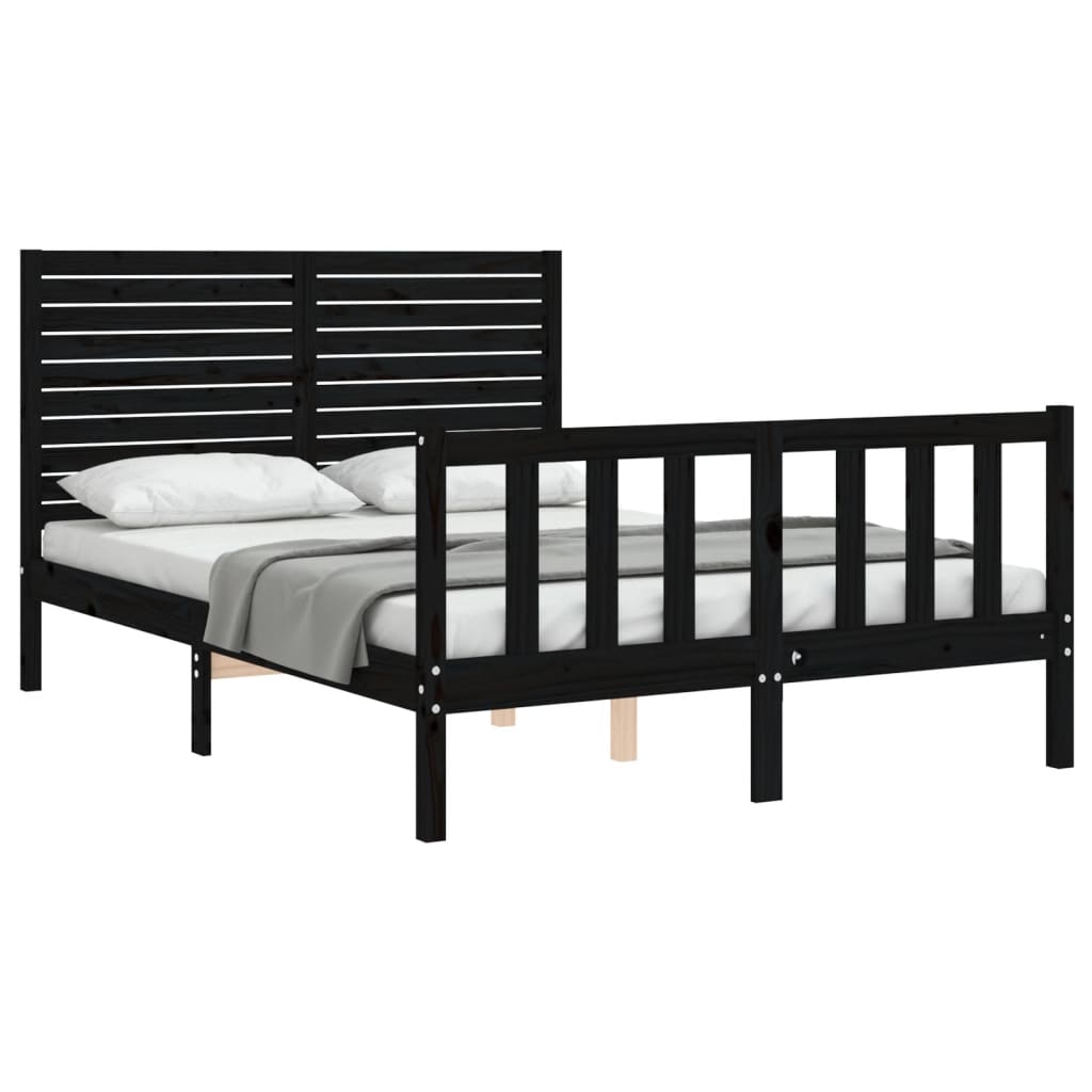 Bed Frame without Mattress Black Double Solid Wood Pine
