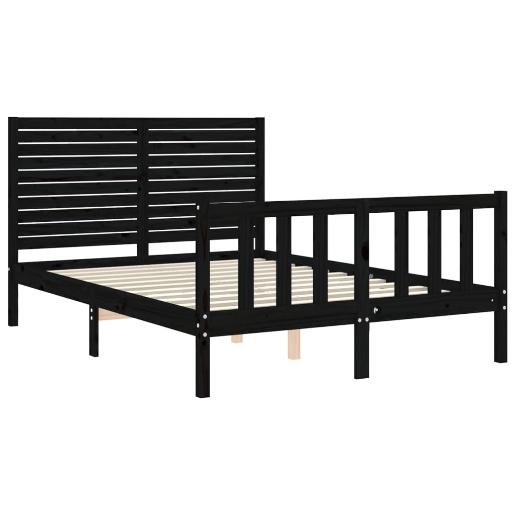 Bed Frame without Mattress Black Double Solid Wood Pine