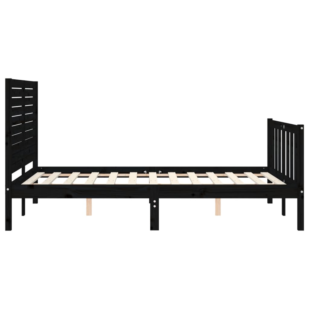 Bed Frame without Mattress Black Double Solid Wood Pine
