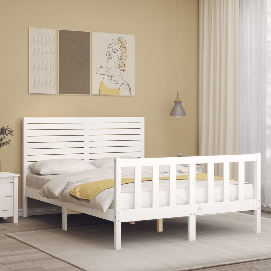 Bed Frame without Mattress White 140x190 cm Solid Wood Pine