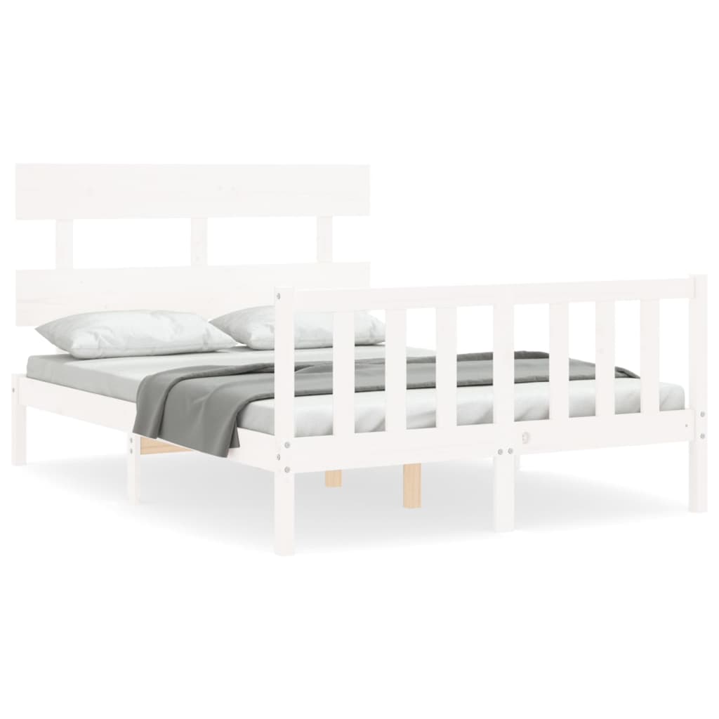 Bed Frame without Mattress White Small Double Solid Wood Pine