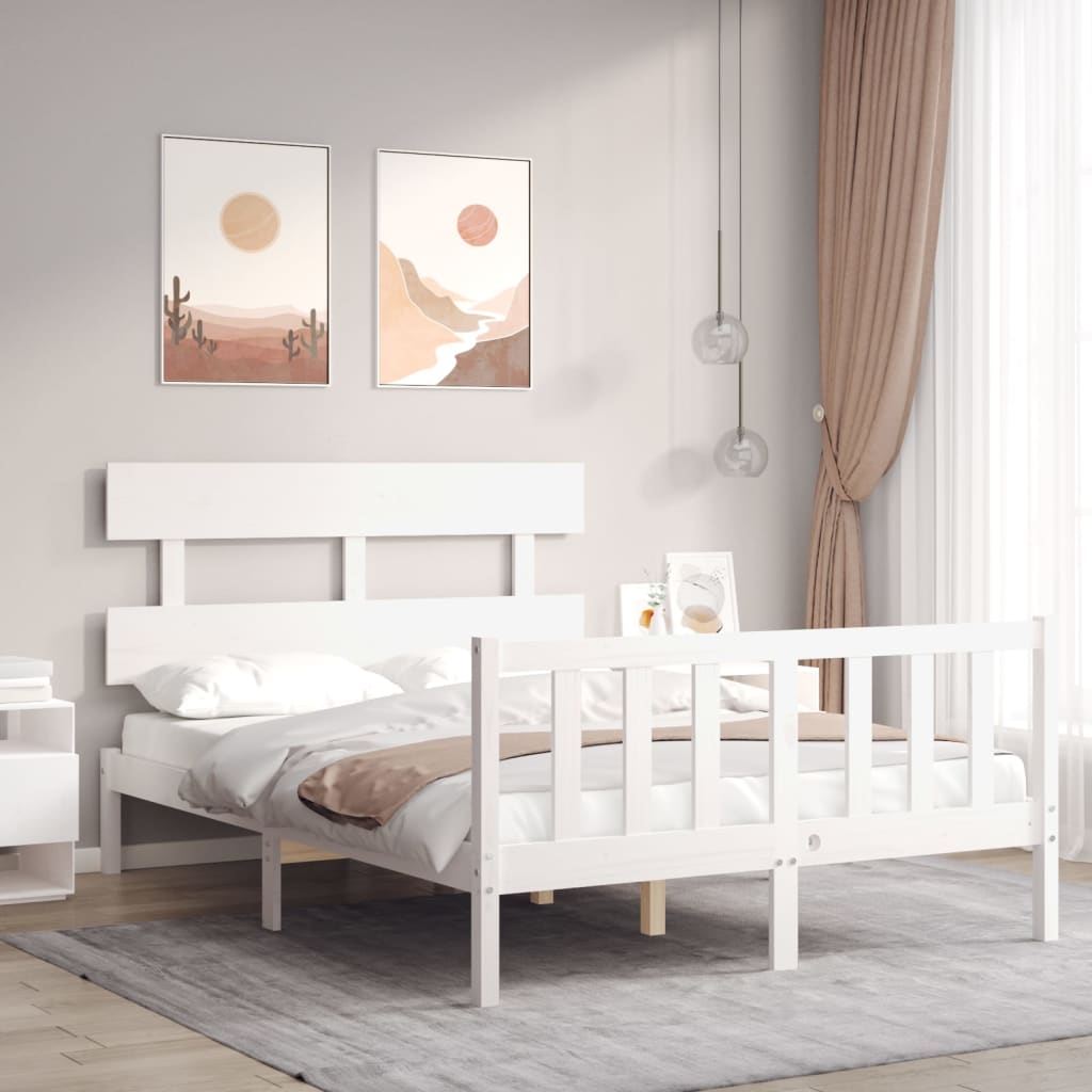 Bed Frame without Mattress White Small Double Solid Wood Pine