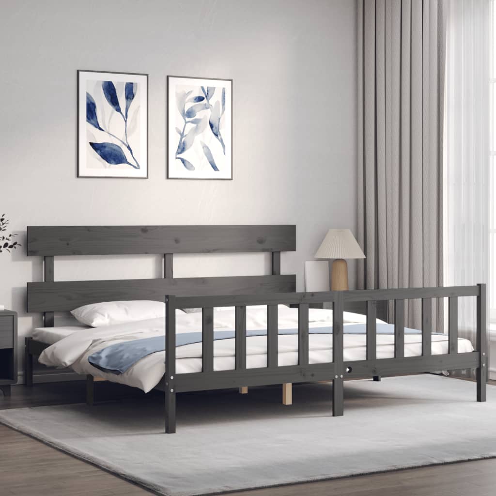 Bed Frame without Mattress Grey 200x200 cm Solid Wood Pine
