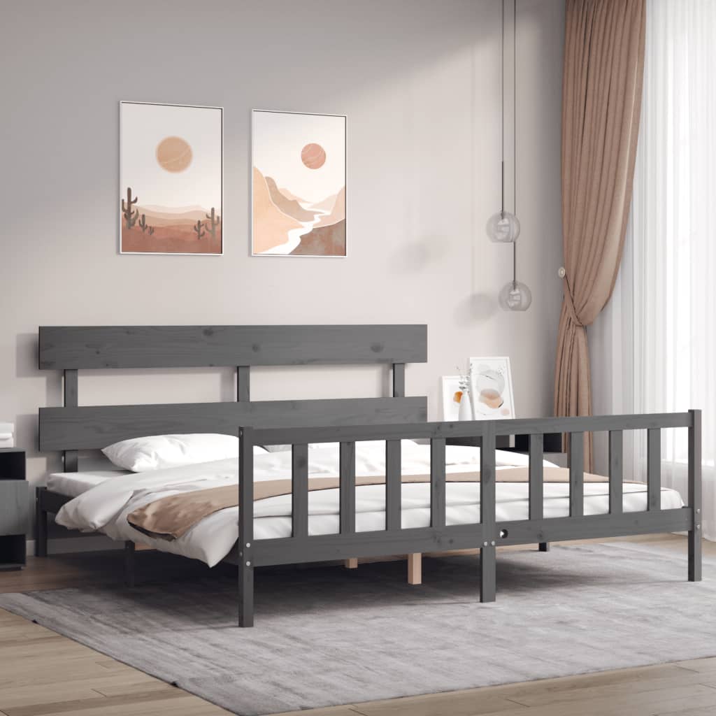 Bed Frame without Mattress Grey 200x200 cm Solid Wood Pine