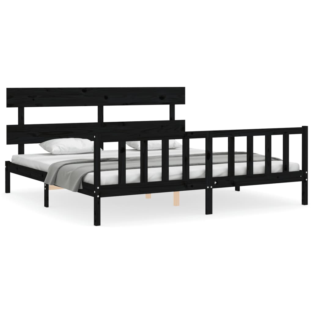 Bed Frame without Mattress Black 200x200 cm Solid Wood Pine