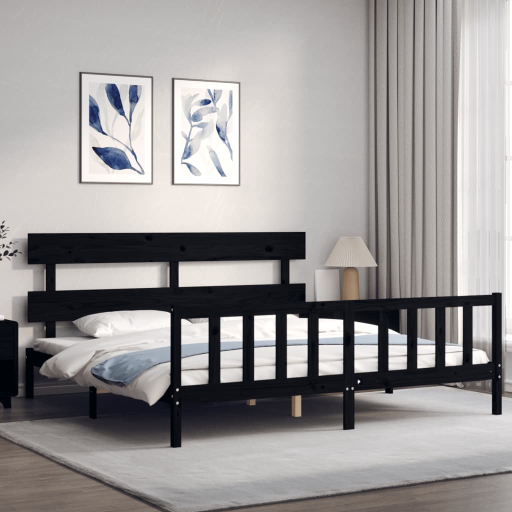 Bed Frame without Mattress Black 200x200 cm Solid Wood Pine