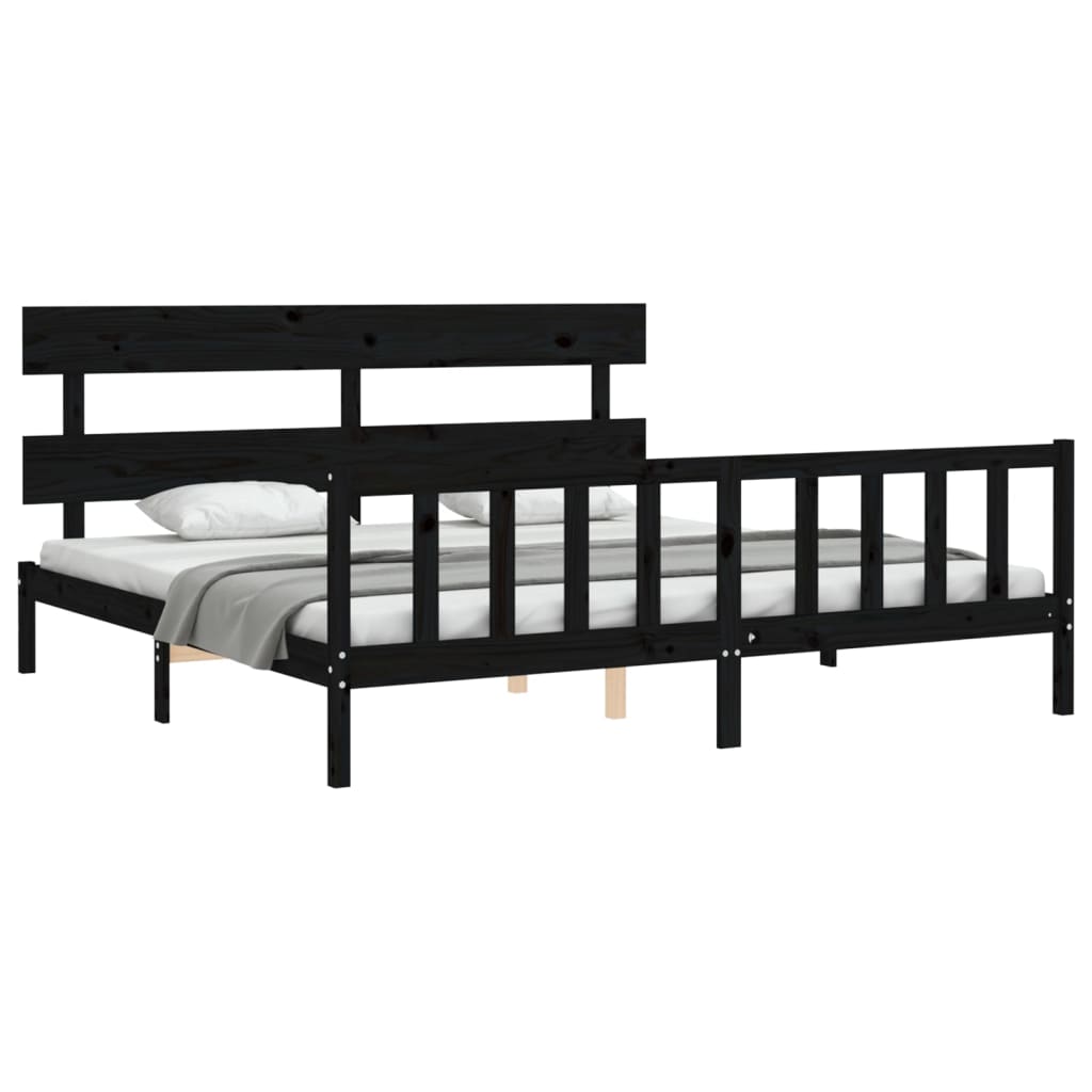 Bed Frame without Mattress Black 200x200 cm Solid Wood Pine